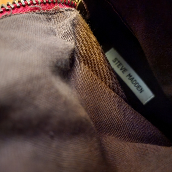 Steve Madden Lynet Knee High Leather Boot brown with red zipper and studs - Picture 8 of 10